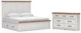 Savonport White/Brown King Panel Storage Bed with Dresser from Ashley - Luna Furniture