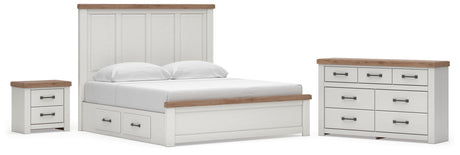 Savonport White/Brown King Panel Storage Bed, Dresser and Nightstand from Ashley - Luna Furniture