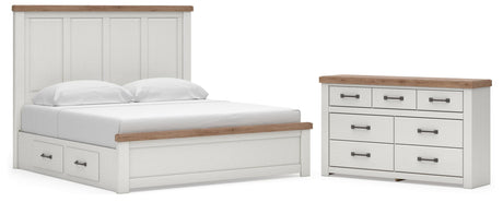 Savonport White/Brown King Panel Storage Bed with Dresser from Ashley - Luna Furniture