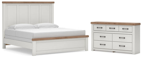 Savonport White/Brown King Panel Bed, Dresser from Ashley - Luna Furniture