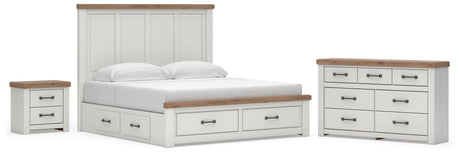 Savonport White/Brown King Panel Storage Bed, Dresser and Nightstand from Ashley - Luna Furniture