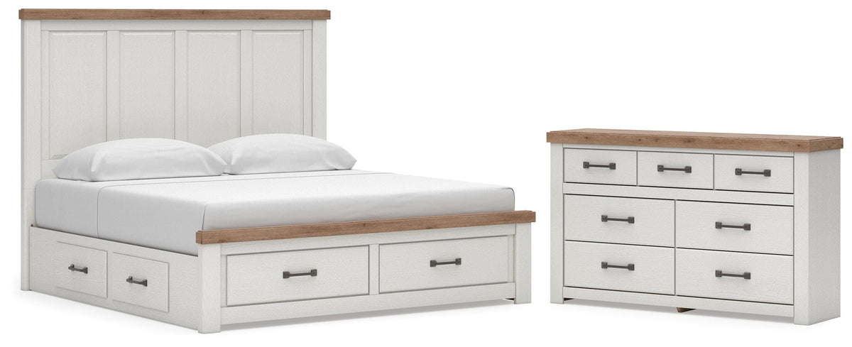 Savonport White/Brown King Panel Storage Bed with Dresser from Ashley - Luna Furniture