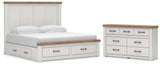 Savonport White/Brown King Panel Storage Bed with Dresser from Ashley - Luna Furniture