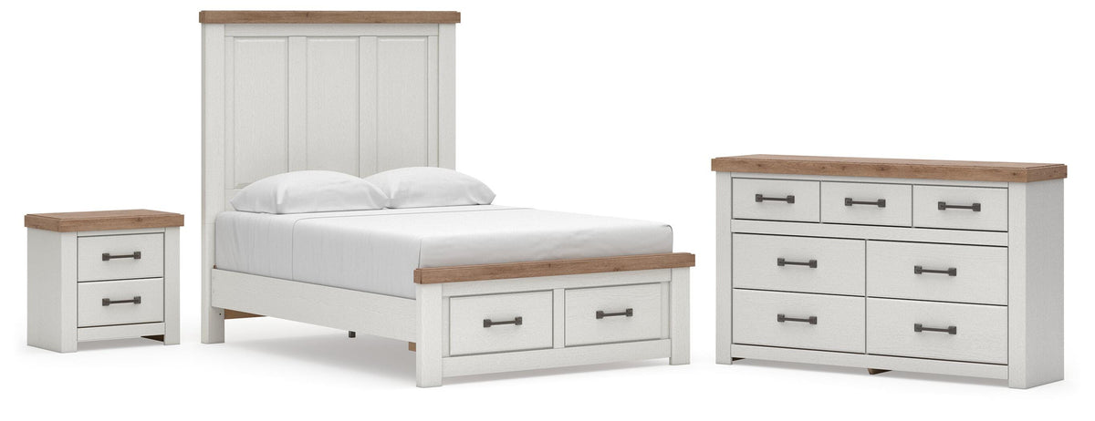 Savonport White/Brown Full Panel Storage Bed, Dresser and Nightstand from Ashley - Luna Furniture