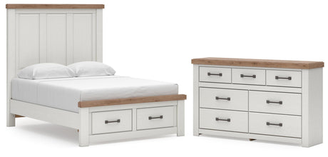 Savonport White/Brown Full Panel Storage Bed, Dresser from Ashley - Luna Furniture