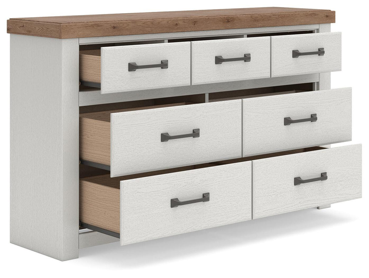 Savonport White/Brown King Panel Storage Bed, Dresser and Chest from Ashley - Luna Furniture