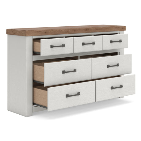 Savonport White/Brown Queen Panel Storage Bed, Dresser and Nightstand from Ashley - Luna Furniture
