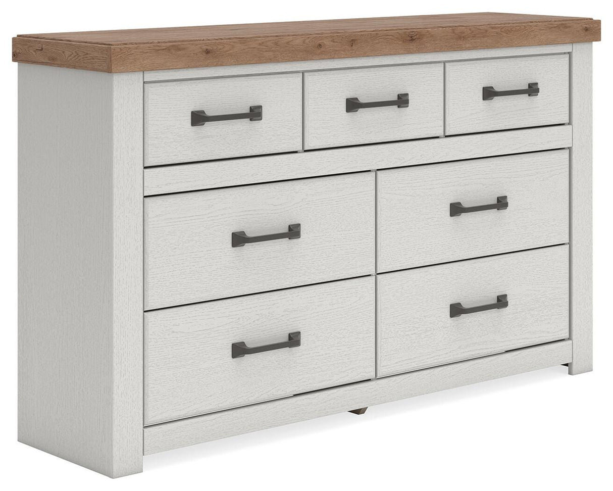 Savonport White/Brown King Panel Storage Bed, Dresser and Chest from Ashley - Luna Furniture