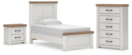 Savonport White/Brown Twin Panel Bed, Chest and Nightstand from Ashley - Luna Furniture