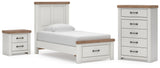 Savonport White/Brown Twin Panel Storage Bed, Chest and Nightstand from Ashley - Luna Furniture