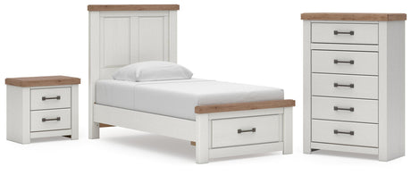 Savonport White/Brown Twin Panel Storage Bed, Chest and Nightstand from Ashley - Luna Furniture