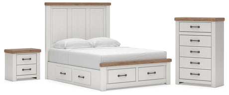 Savonport White/Brown King Panel Storage Bed, Chest and Nightstand from Ashley - Luna Furniture