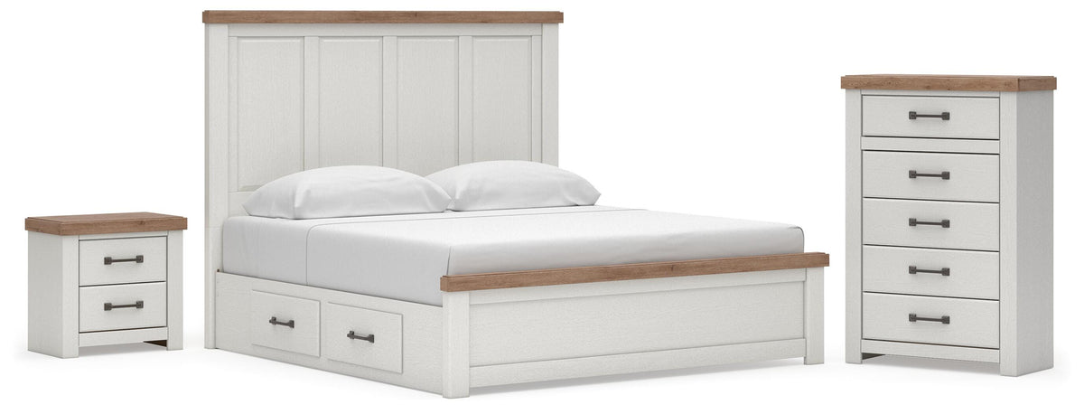 Savonport White/Brown King Panel Storage Bed, Chest and Nightstand from Ashley - Luna Furniture