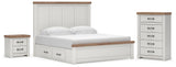 Savonport White/Brown King Panel Storage Bed, Chest and Nightstand from Ashley - Luna Furniture
