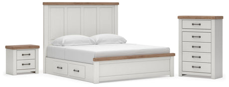 Savonport White/Brown King Panel Storage Bed, Chest and Nightstand from Ashley - Luna Furniture