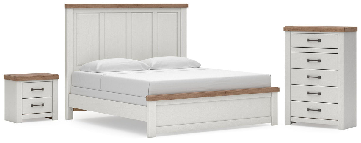 Savonport White/Brown King Panel Bed, Chest and Nightstand from Ashley - Luna Furniture