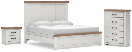 Savonport White/Brown King Panel Bed, Chest and Nightstand from Ashley - Luna Furniture