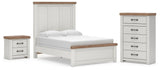 Savonport White/Brown Full Panel Bed, Chest and Nightstand from Ashley - Luna Furniture