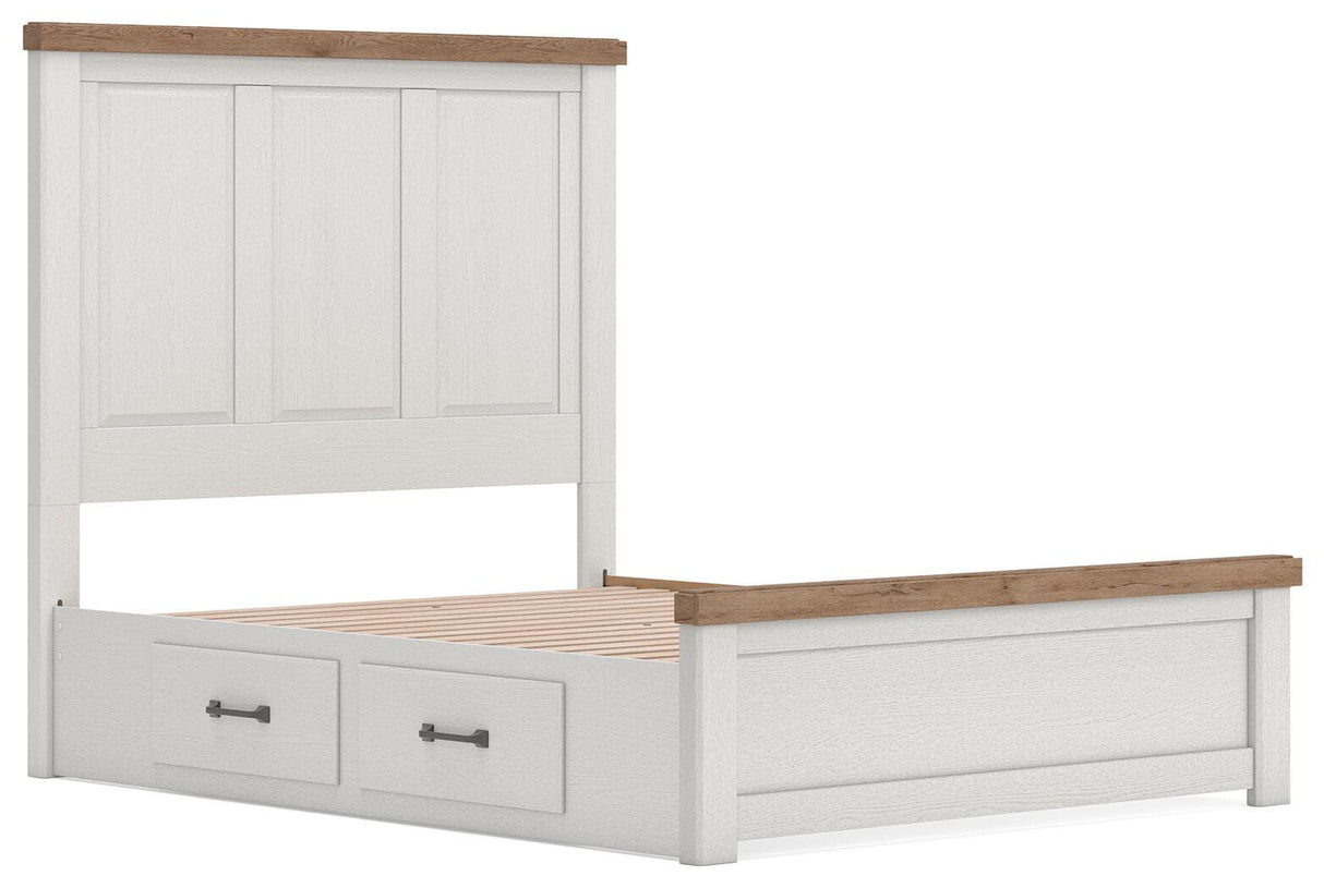 Savonport White/Brown Queen Panel Bed with Storage from Ashley - Luna Furniture