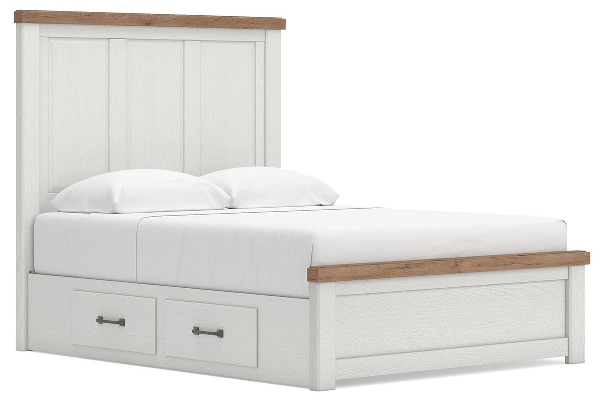 Savonport White/Brown Queen Panel Bed with Storage from Ashley - Luna Furniture