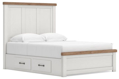 Savonport White/Brown Queen Panel Bed with Storage from Ashley - Luna Furniture