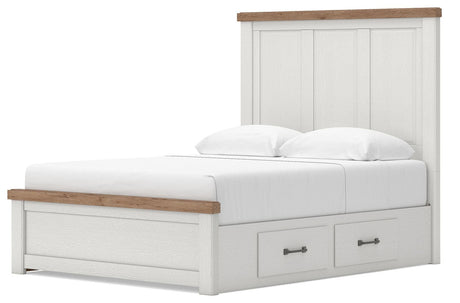 Savonport White/Brown Queen Panel Bed with Storage from Ashley - Luna Furniture