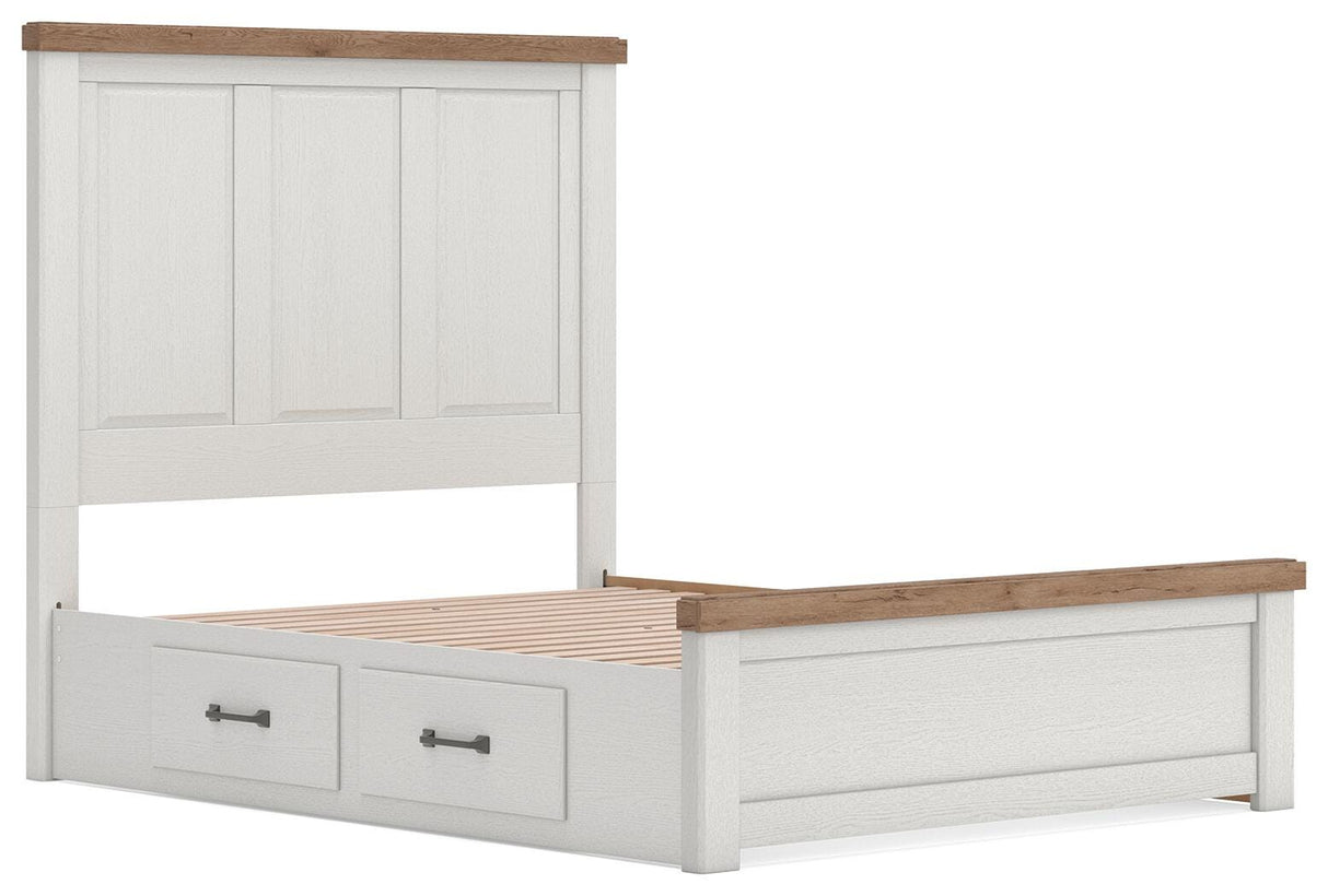 Savonport White/Brown Queen Panel Bed with Storage from Ashley - Luna Furniture