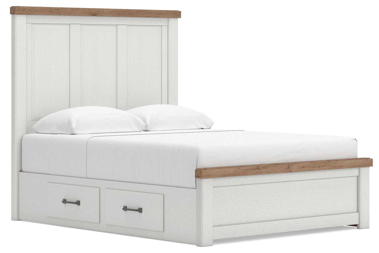 Savonport White/Brown Queen Panel Bed with Storage from Ashley - Luna Furniture