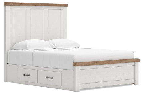 Savonport White/Brown Queen Panel Bed with Storage from Ashley - Luna Furniture