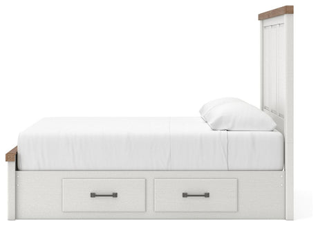 Savonport White/Brown Queen Panel Bed with Storage from Ashley - Luna Furniture