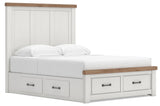 Savonport White/Brown Queen Panel Storage Bed from Ashley - Luna Furniture