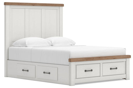 Savonport White/Brown Queen Panel Storage Bed from Ashley - Luna Furniture