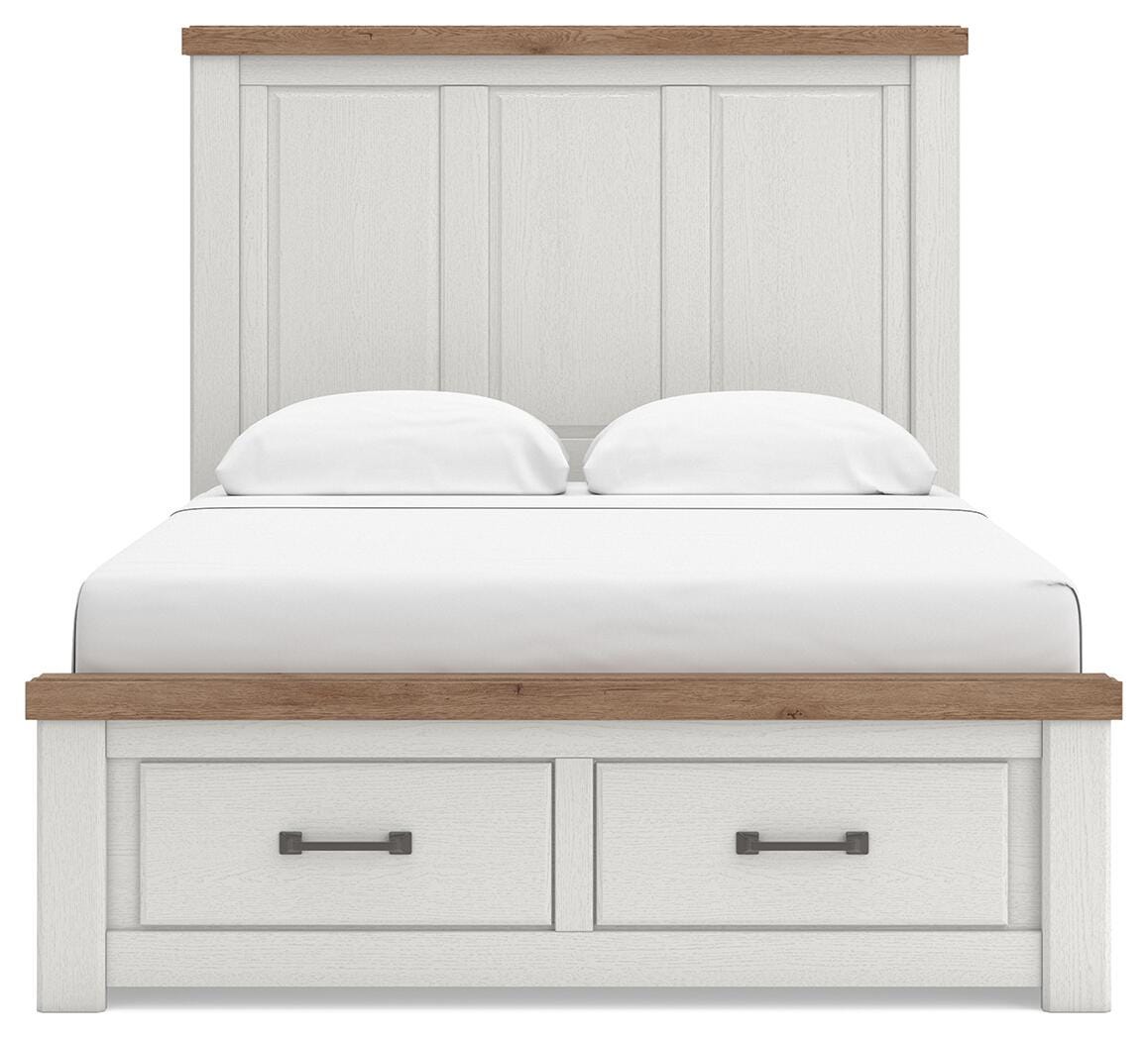 Savonport White/Brown Queen Panel Storage Bed from Ashley - Luna Furniture
