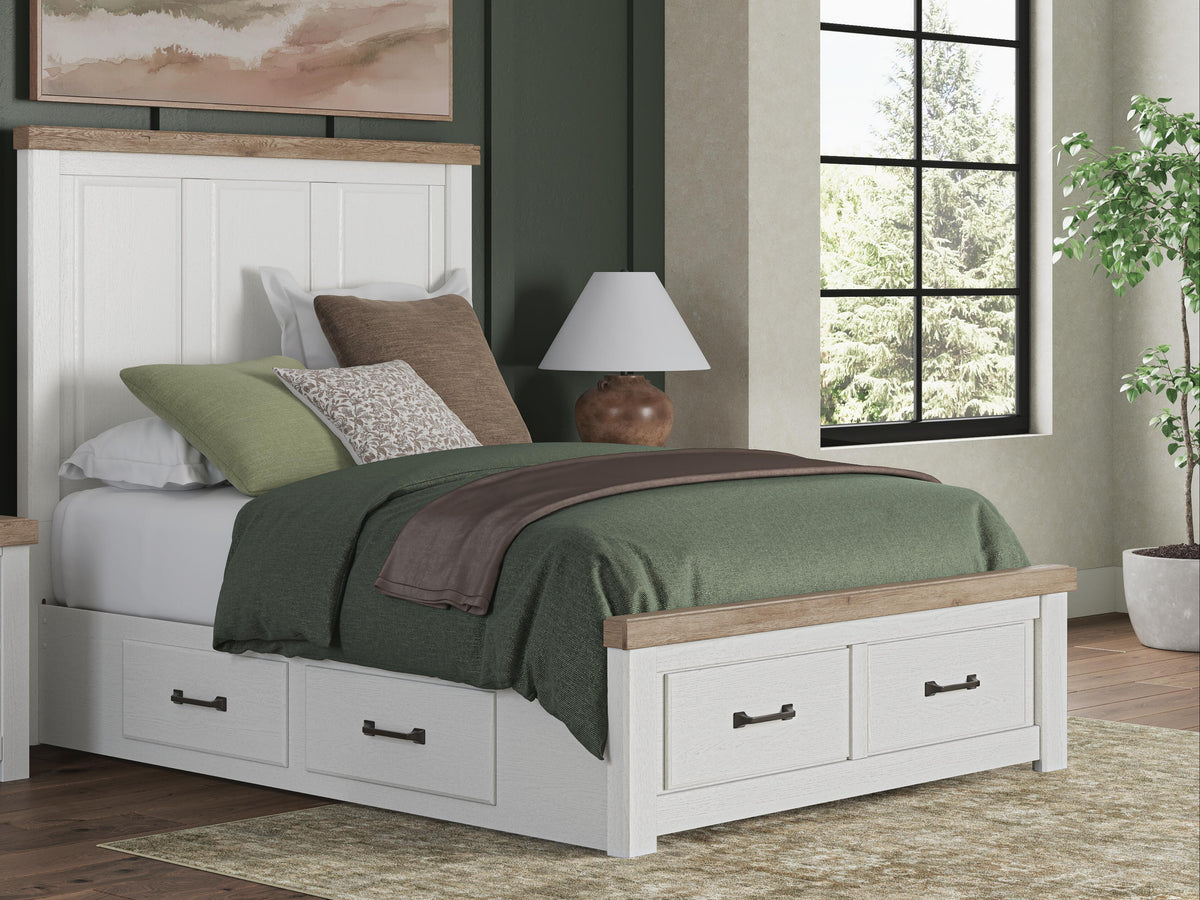 Savonport White/Brown King Panel Storage Bed, Dresser and Mirror from Ashley - Luna Furniture