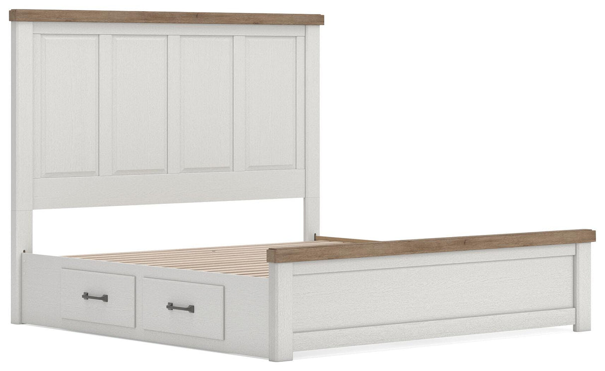 Savonport White/Brown King Panel Bed with Storage from Ashley - Luna Furniture