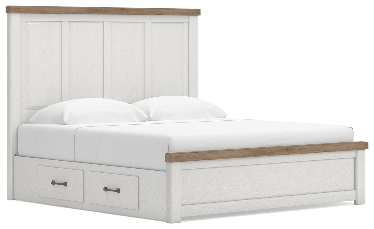 Savonport White/Brown King Panel Bed with Storage from Ashley - Luna Furniture