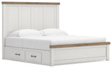 Savonport White/Brown King Panel Bed with Storage from Ashley - Luna Furniture