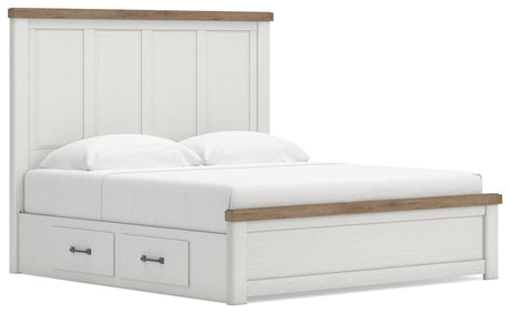 Savonport White/Brown King Panel Bed with Storage from Ashley - Luna Furniture