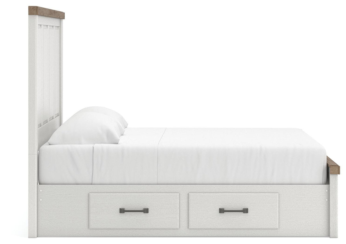 Savonport White/Brown King Panel Bed with Storage from Ashley - Luna Furniture