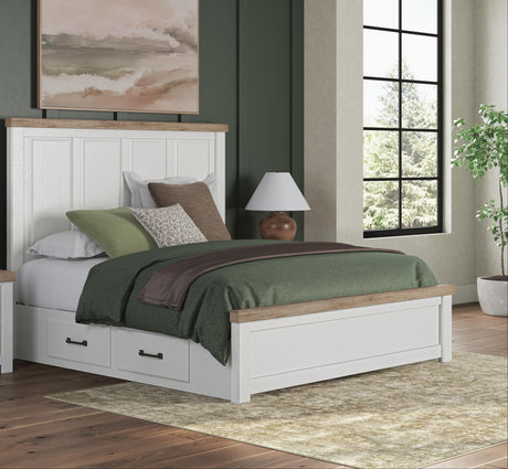 Savonport White/Brown King Panel Storage Bed, Dresser and Chest from Ashley - Luna Furniture