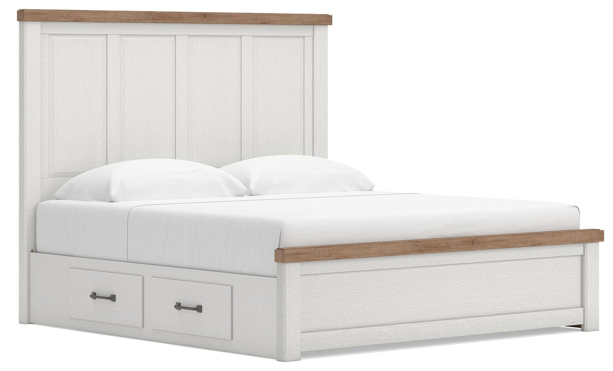 Savonport White/Brown King Panel Bed with Storage from Ashley - Luna Furniture
