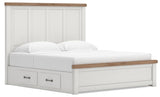 Savonport White/Brown King Panel Bed with Storage from Ashley - Luna Furniture