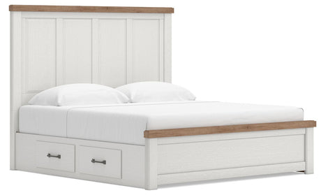 Savonport White/Brown King Panel Bed with Storage from Ashley - Luna Furniture