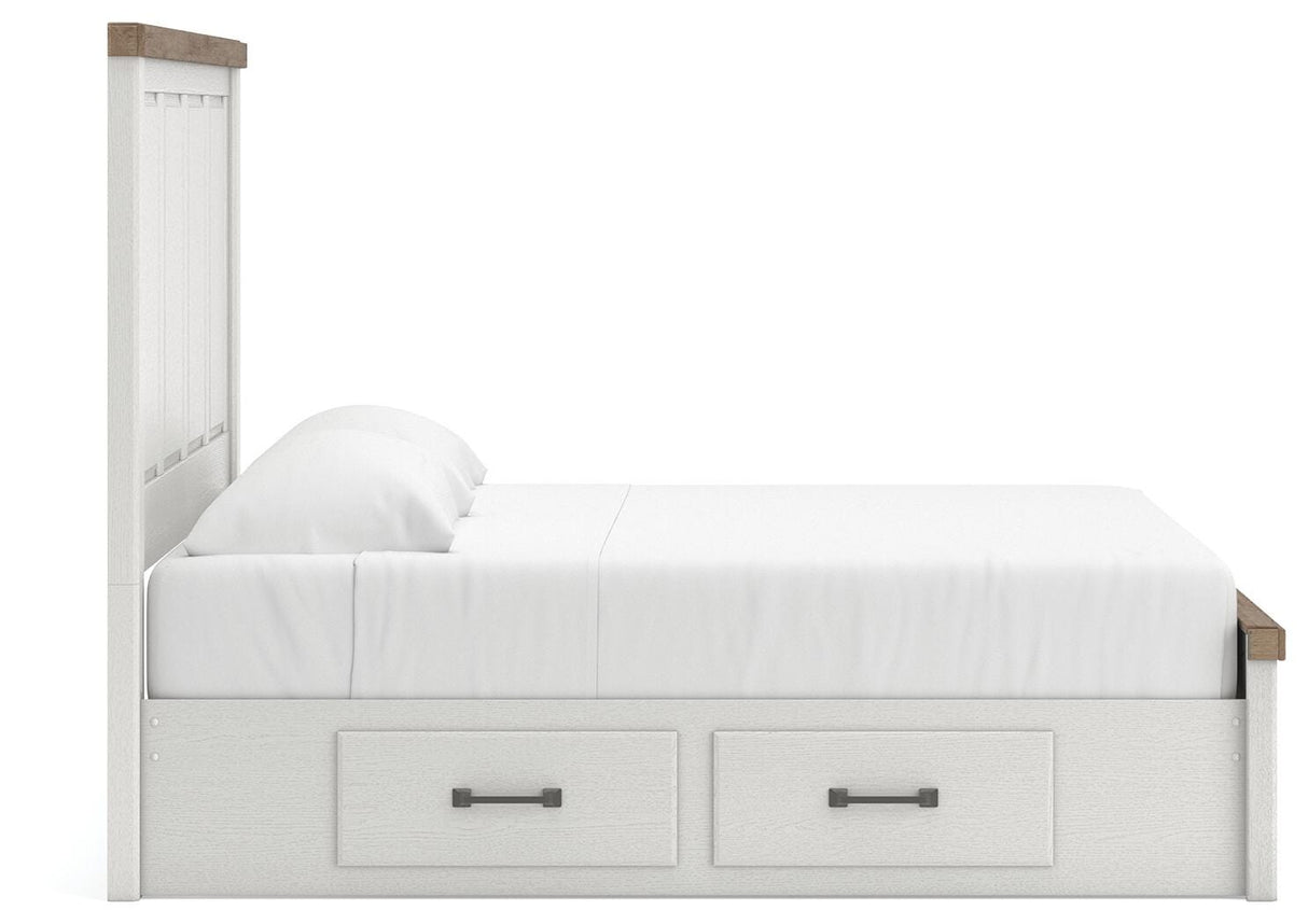 Savonport White/Brown King Panel Bed with Storage from Ashley - Luna Furniture