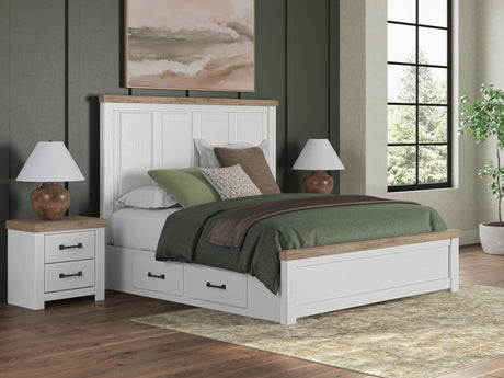 Savonport White/Brown King Panel Bed with Storage from Ashley - Luna Furniture