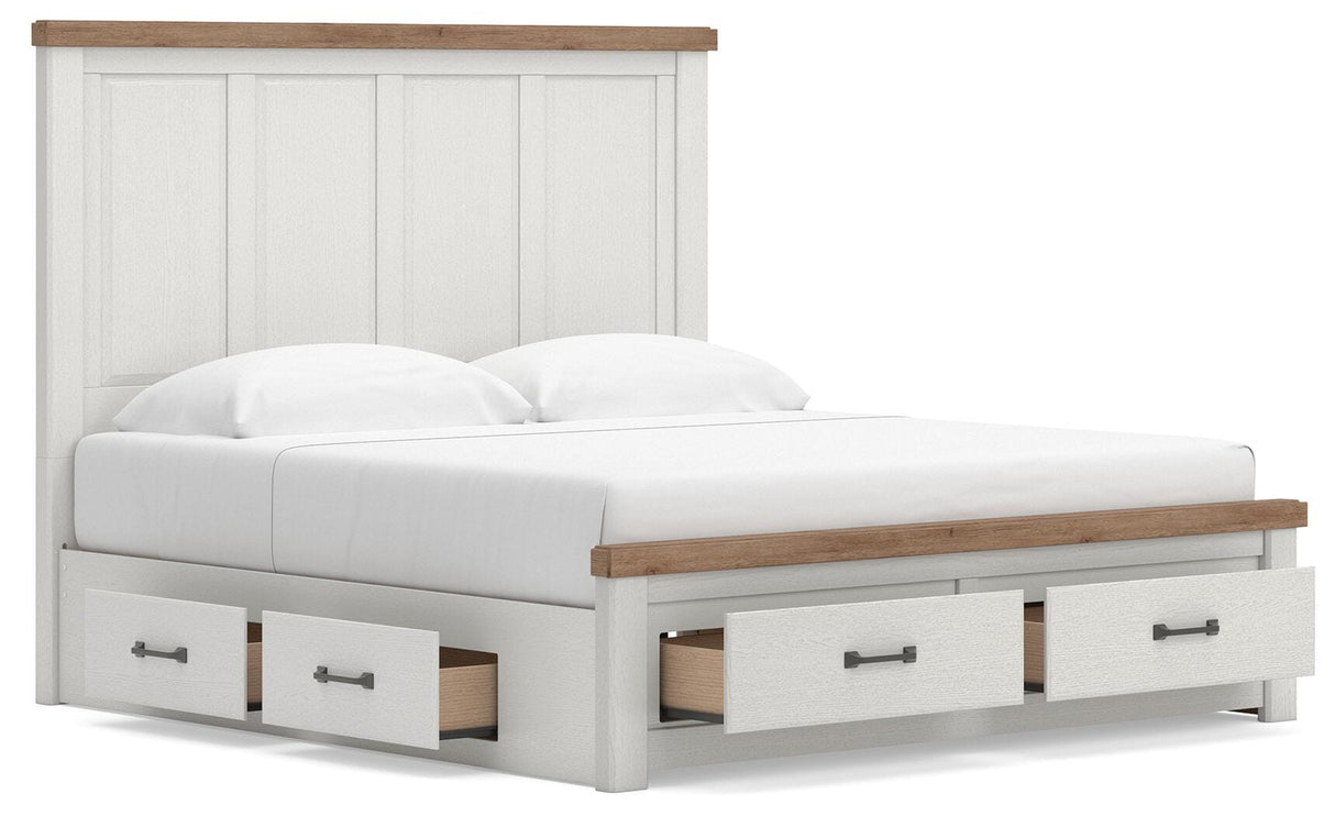 Savonport White/Brown King Panel Storage Bed from Ashley - Luna Furniture