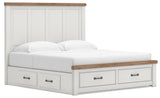 Savonport White/Brown King Panel Storage Bed from Ashley - Luna Furniture