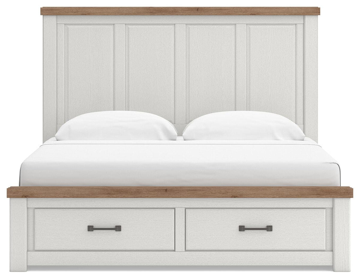 Savonport White/Brown King Panel Storage Bed with Dresser from Ashley - Luna Furniture