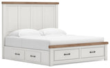 Savonport White/Brown King Panel Storage Bed from Ashley - Luna Furniture