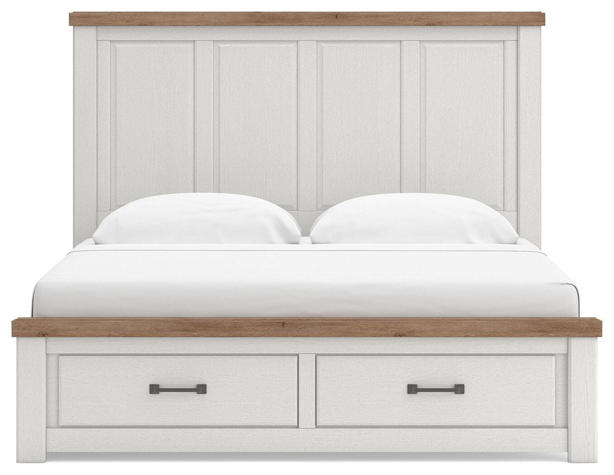 Savonport White/Brown King Panel Storage Bed, Dresser and Chest from Ashley - Luna Furniture